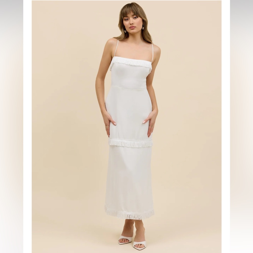 Park & Fifth Quincy Dress White Maxi with Fringe accents in Xsmall